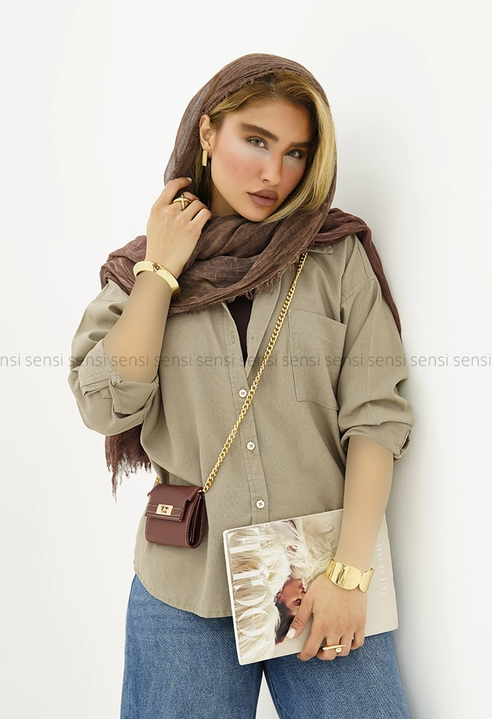 شومیز ساده رنگی لینن کد1005305